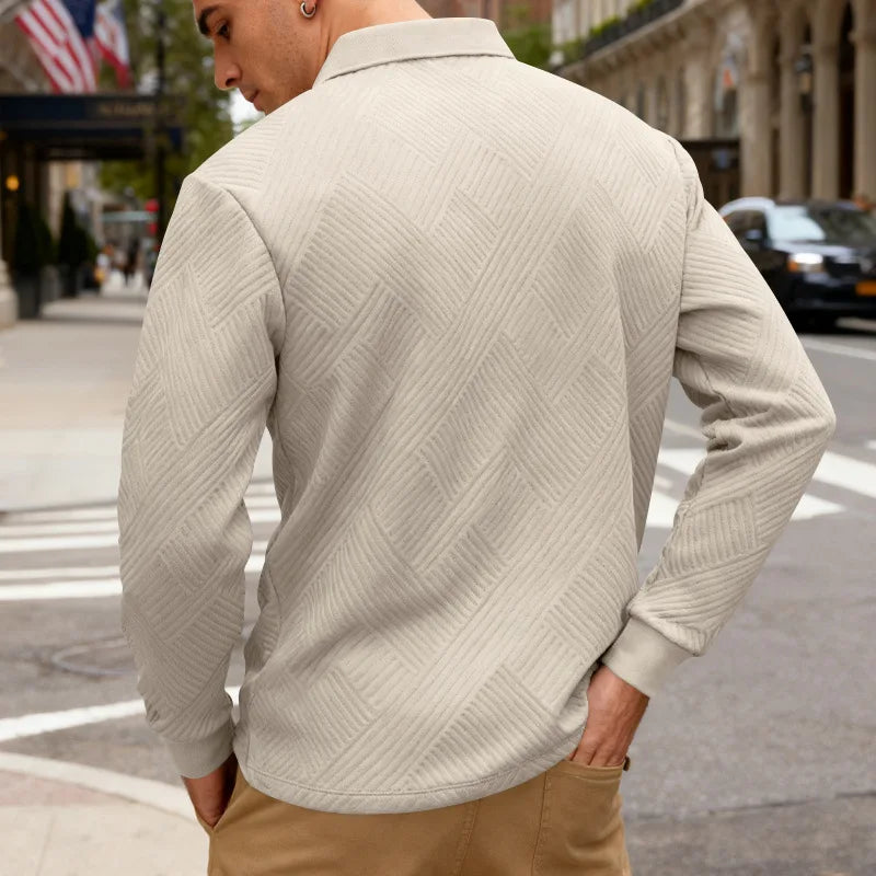2025 spring and autumn men's light luxury casual simple lapel jacquard POLO button-down long-sleeved sweater