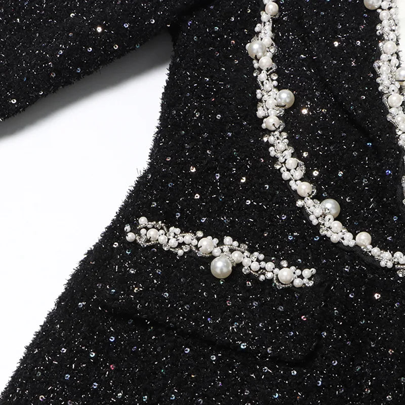 2025 Dress Women Female Clothing Fashion Summer New Sequined Contrast Color Heavy Beading Slim Fit Long Sleeve A-line Dress