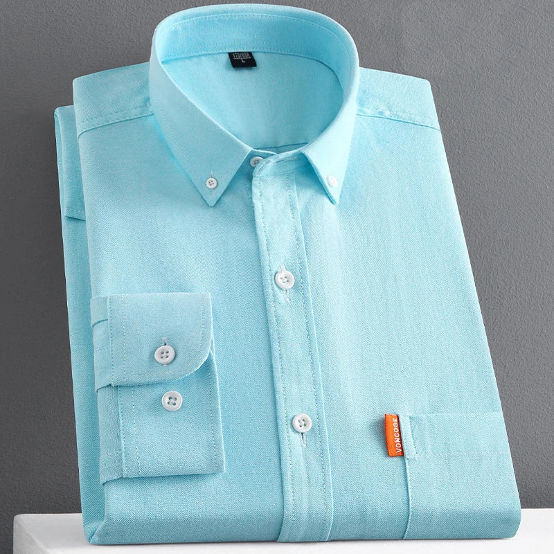 100% Cotton Men's Oxford Shirts Long Sleeve Solid Color Turn Down Collar Regular Fit Daily Men Clothing Button-down White Shirt