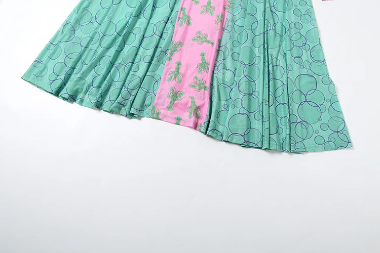 Sisterlinda Contrast Design Dress Women Crayfish Print o-Neck Full Sleeve Sexy See Through Hem Fall Ruched Elegant Long Bodycon