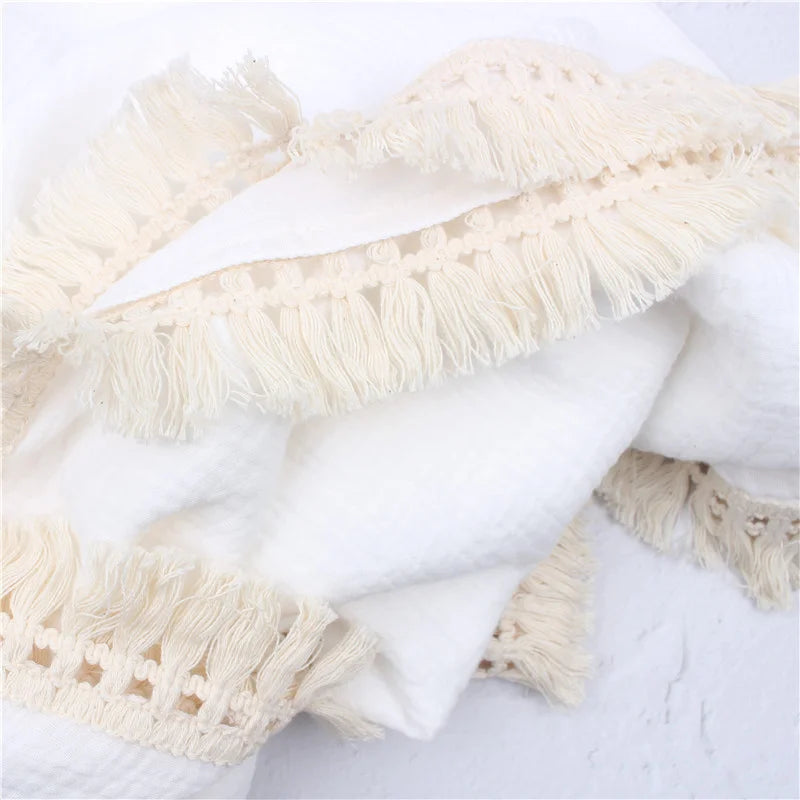 Summer Air Conditioning Blanket, Baby Stroller Cover, Double-Layer Crinkle Gauze, Infant Fringe Blanket, Pure Cotton Muslin, Chi