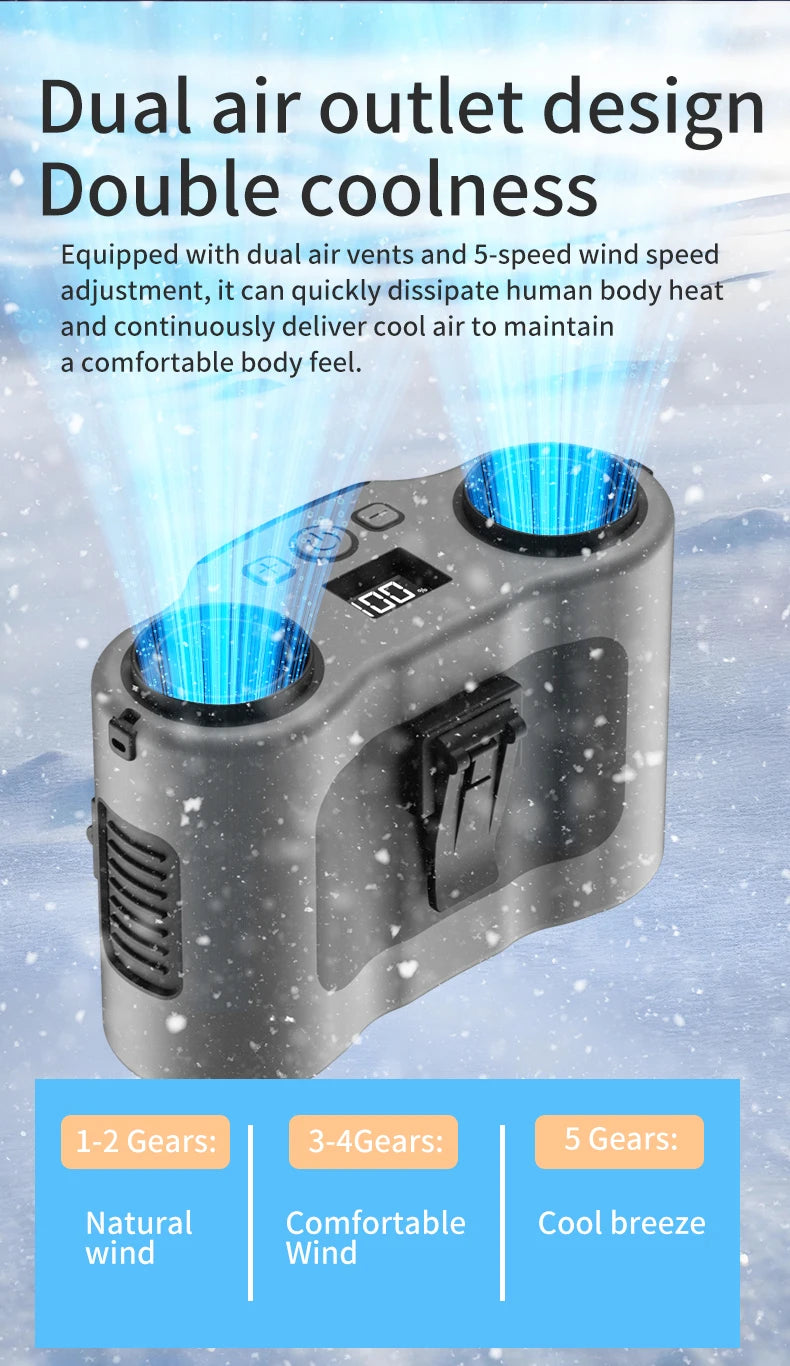 Portable Waist Clip Fan Mini USB Charging Hanging Fan with LED Flashlight Outdoor Single/dual Air Outlet Fan 20000/10000Mah F6/7