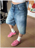 Women Denim Shorts Classic Denim Shorts Women's High Waisted  Jean Shorts Wide Leg Baggy Denim Jorts with Pockets Knee