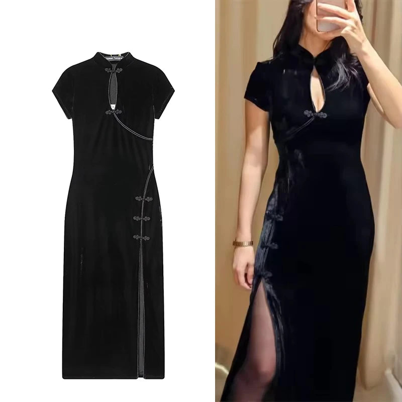 Women's Dress 2026 Autumn New Chinese Style Cheongsam Long Dresses For Women Chic Fashion Velvet Slim Elegant Dress ﻿