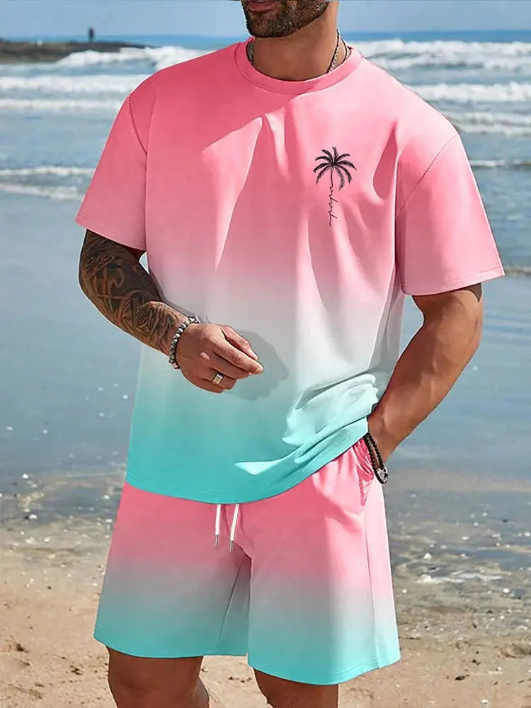 Vibrant Summer Men's 2 Piece Set Hawaiian Chic Casual Men's T-shirt Outdoor Beach Men's Shorts 3D Printed O-neck Short Sleeves