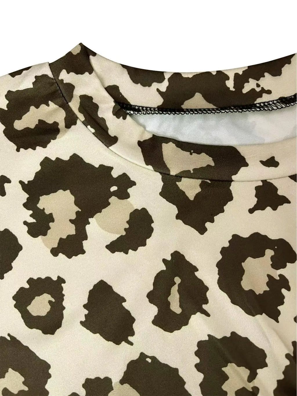 Summer New Leopard Print Short Sleeve Dress Waist-Cinching Commute round Neck Slim Fit Women's Fashion Dress