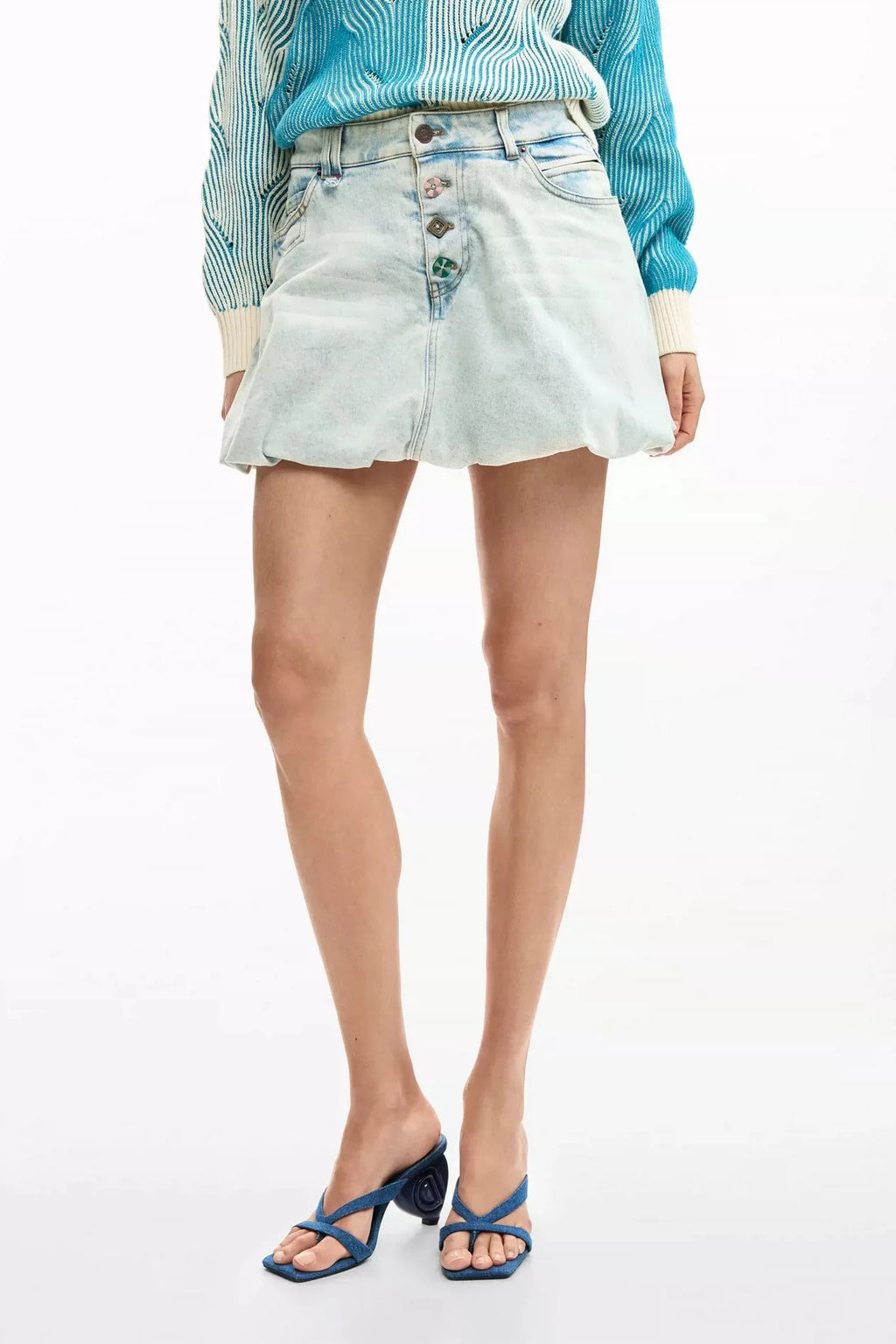 Foreign Trade Spain Original Denim Skirt Sand Washed Irregular Design Mini Short Skirt Summer New Product