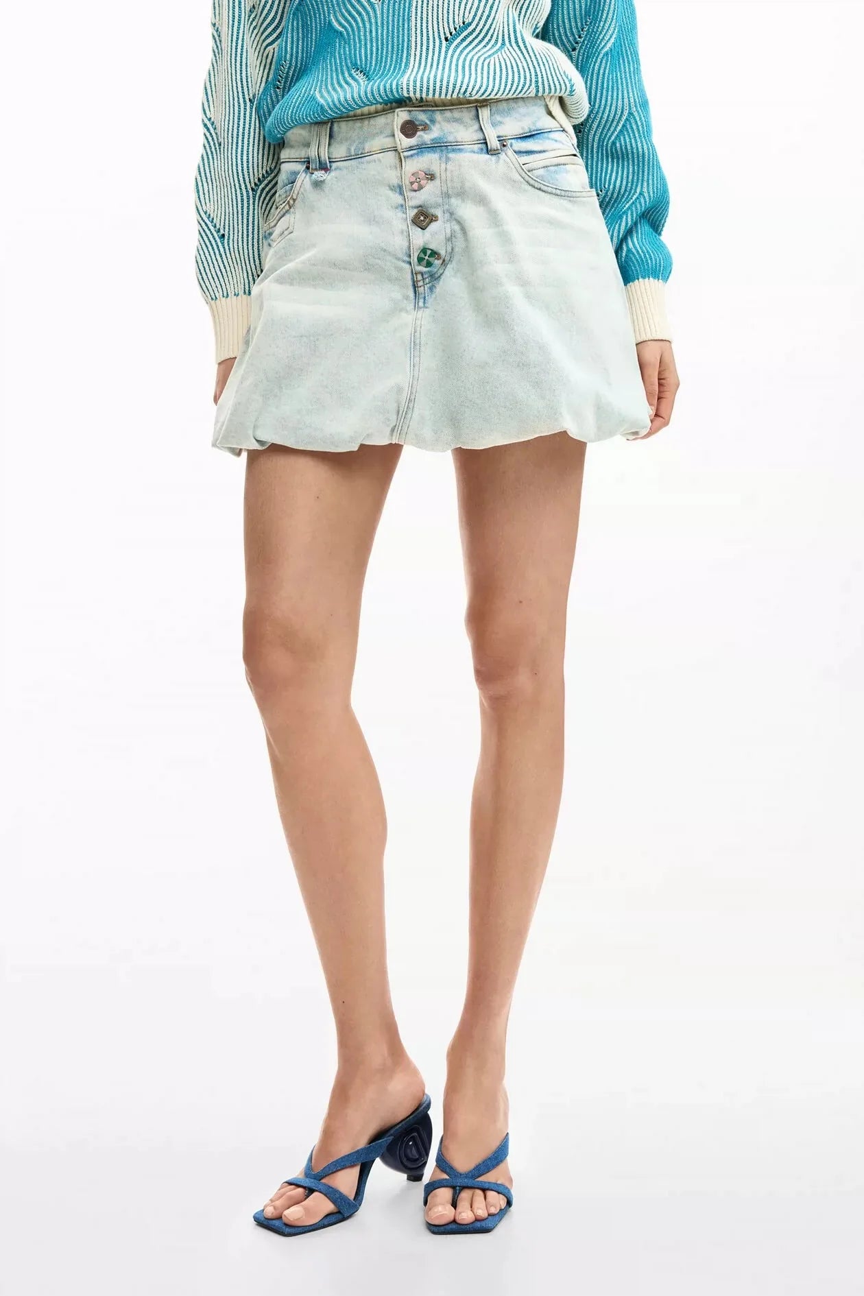 Foreign Trade Spain Original Denim Skirt Sand Washed Irregular Design Mini Short Skirt Summer New Product