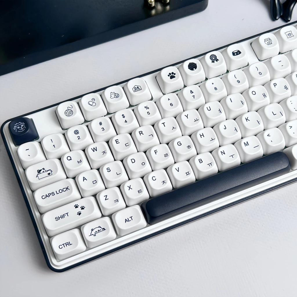 Strange Cat Cute Keycap English/Russian/Korean PBT MOA Minimalist Black and White Keycaps Lovely Kitten Mechanical Keyboard Caps