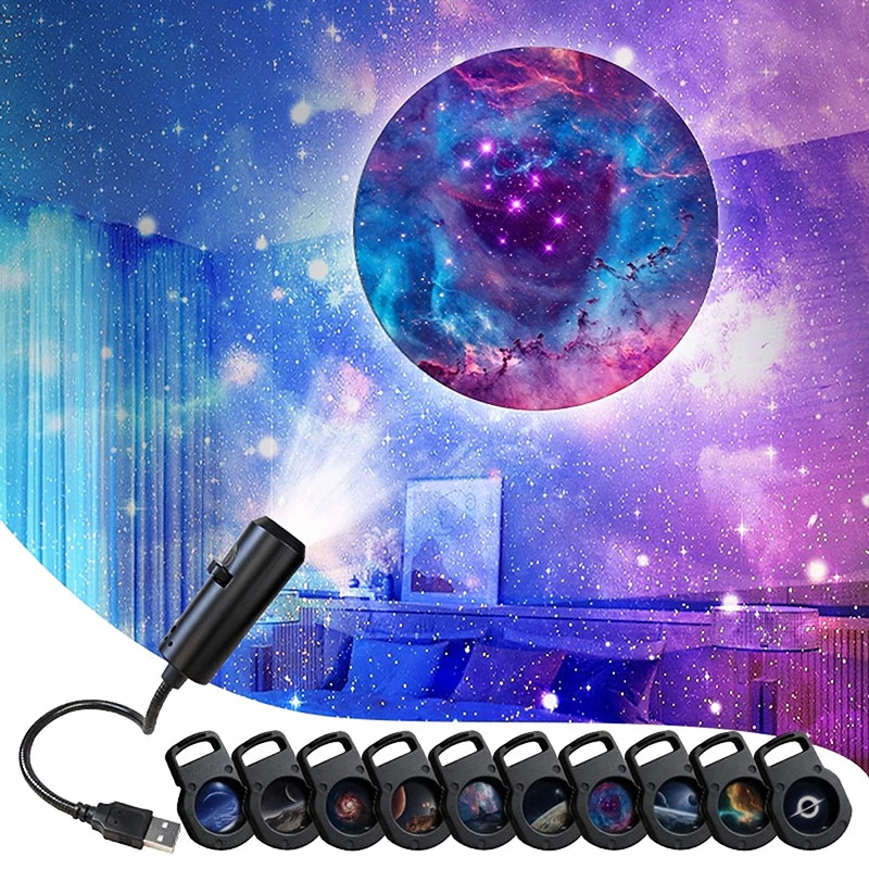 LED Galaxy Projection Light 1 Light+10 Pictures Change, LED Galaxy Projector, Starry Sky Lighting Night Light