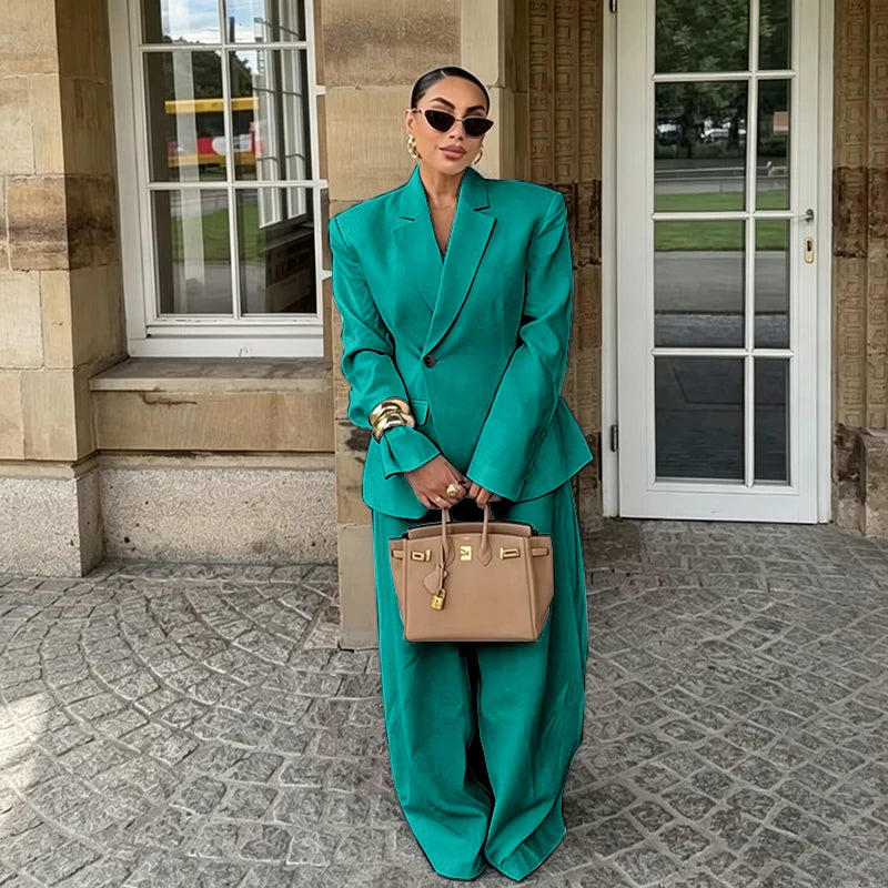 Chic White Wide-leg Pant Single Breasted Women Pants Set New Female Two Pieces(Blazer+Trousers) Conjuntos Femininos Elegantes