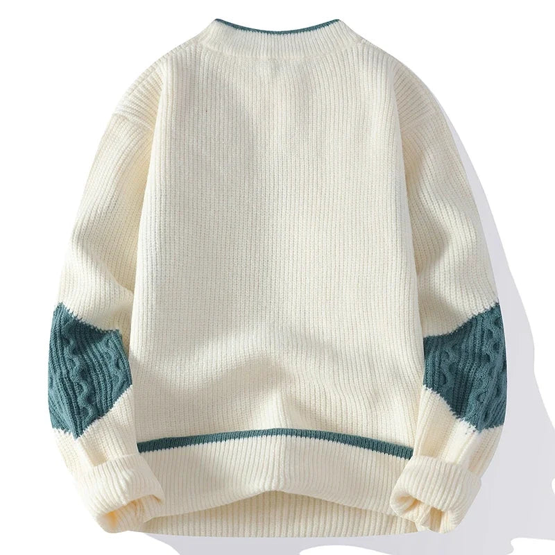 Men's Mock Neck Knitted Sweater Fashion Patchwork Knitting Pullovers Men Autumn Winter Daily Casual Warm Pullover Sweaters