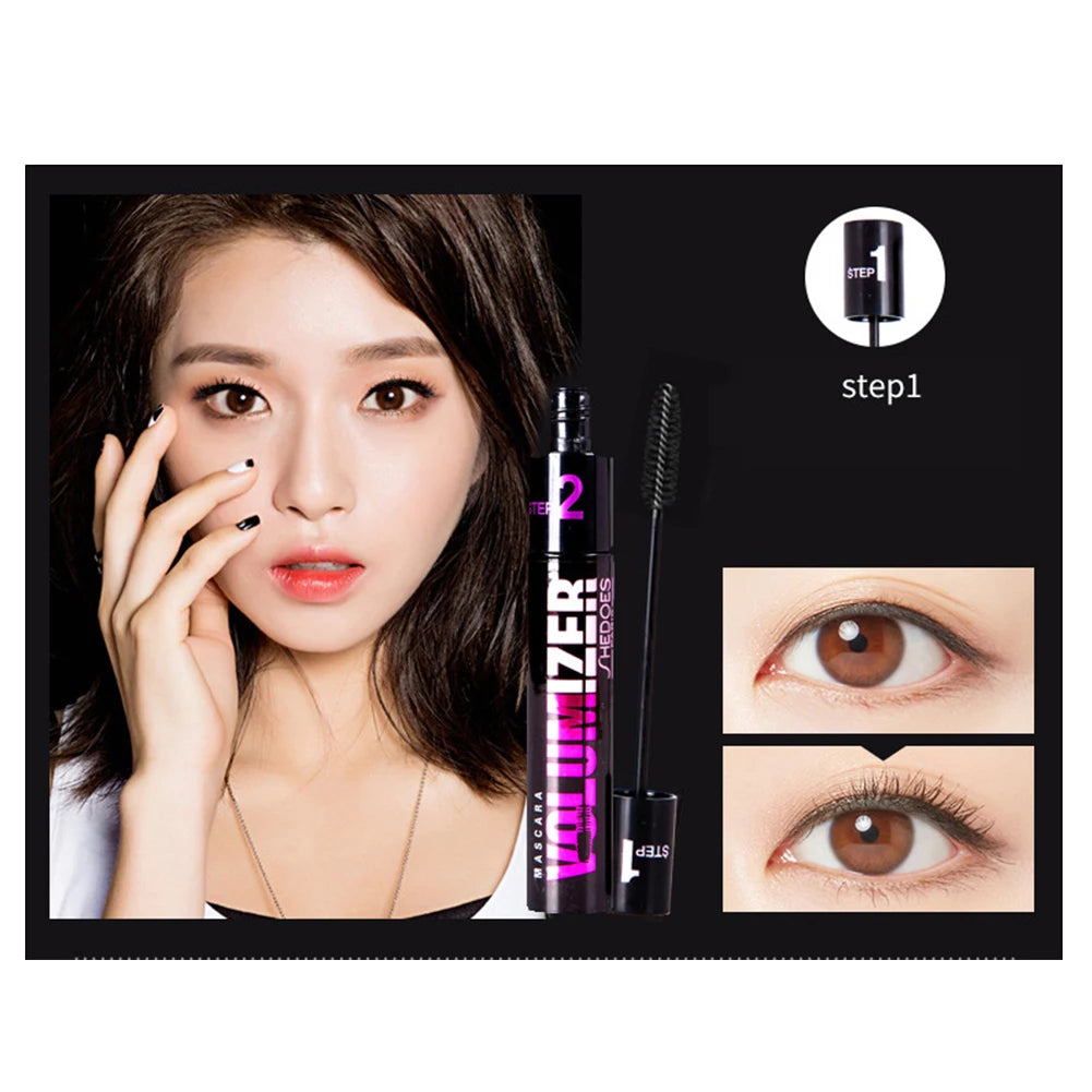 2 in 1 Curling Mascara Eye Cosmetics Waterproof Long Lasting Not Blooming Black Natural Thick Curling Lengthening Mascara Makeup