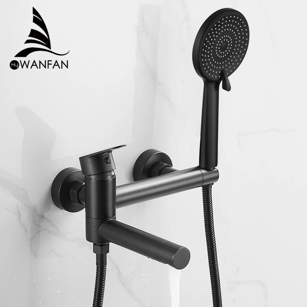 Shower Faucet Black Brass Wall Mount Bathtub Faucet Shower Square Style Handheld Single Handle Luxury Bathroom Mixer Tap 877910