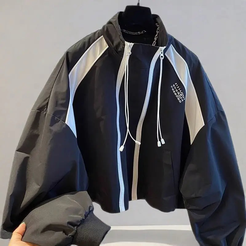 Zipper Design Niche Loose Casual Stand Collar Windbreaker Jacket Spring and Autumn Short Jacket Jacket Top