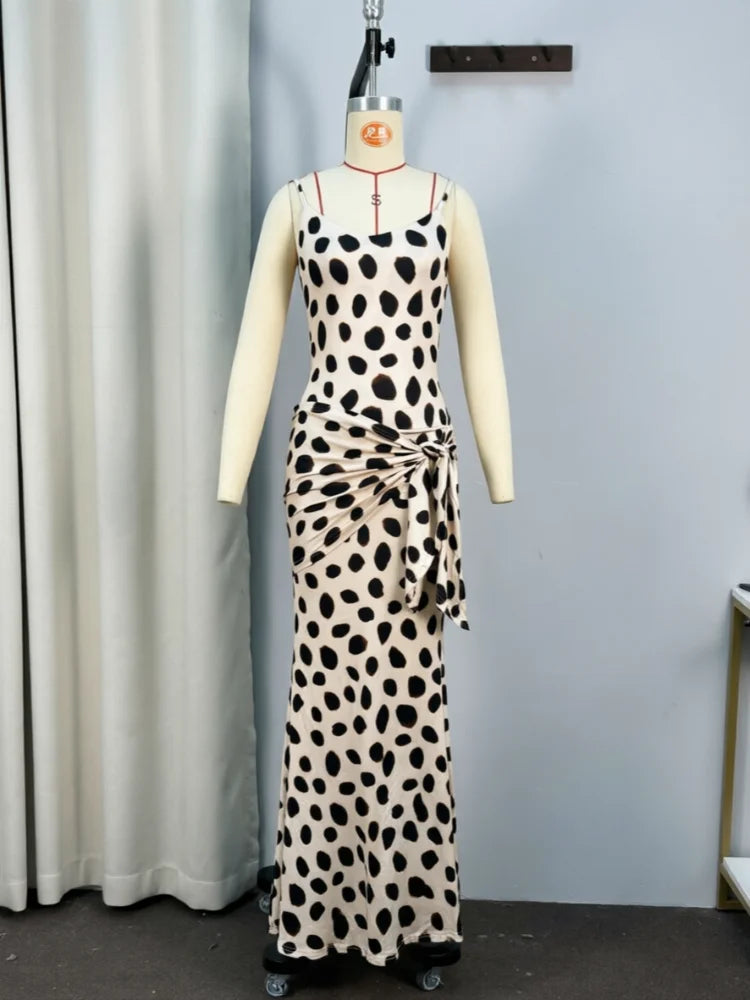 Trendy Slip Dress Animal Print V-neck Ruched Drawstring Sexy Maxi Women Dresses Beach Vacation Stylish Retro Summer Party Outfit