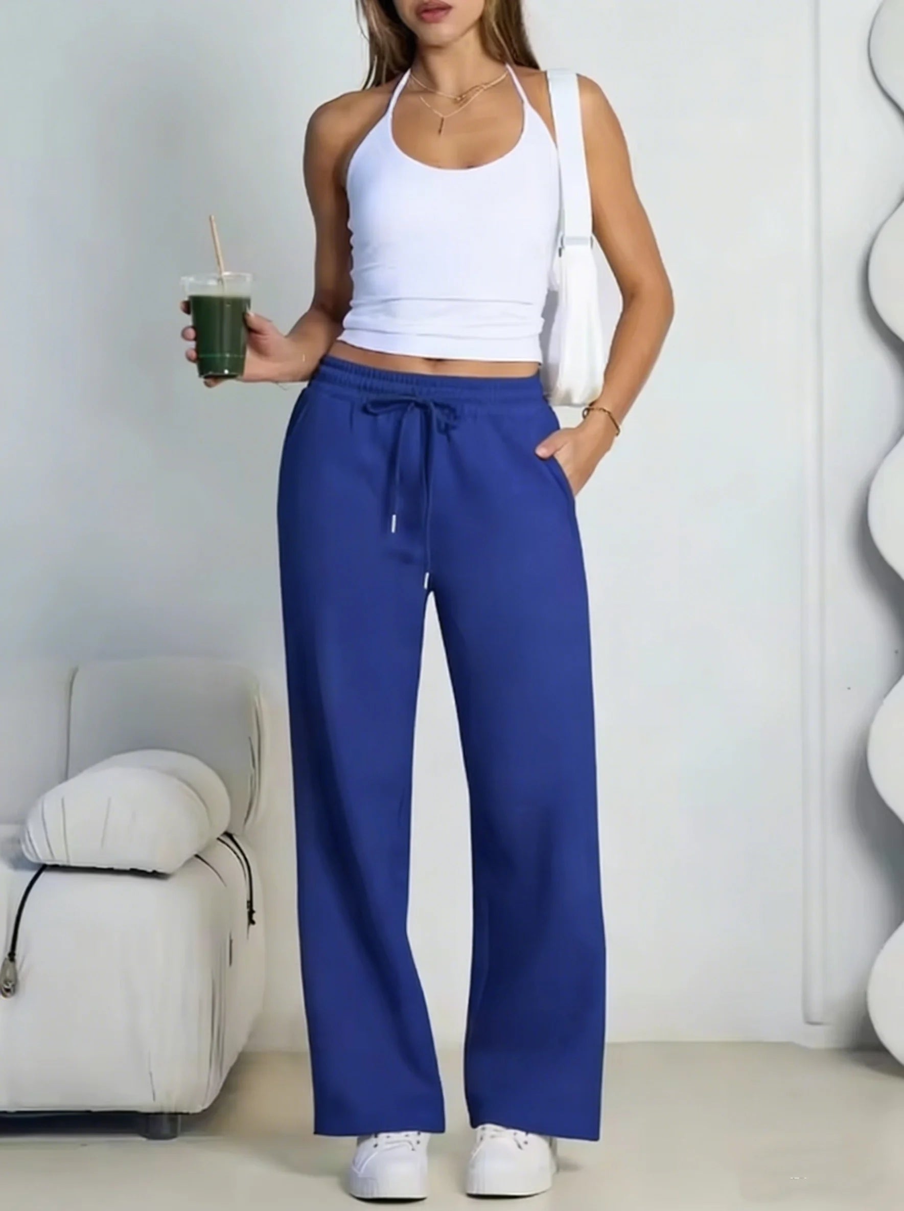 Women Summer Sweatpants 14 Colors Wide Leg Loose Fit Sports Pants Comfortable Drawstring Elastic Waist Casual Streetwear Joggers
