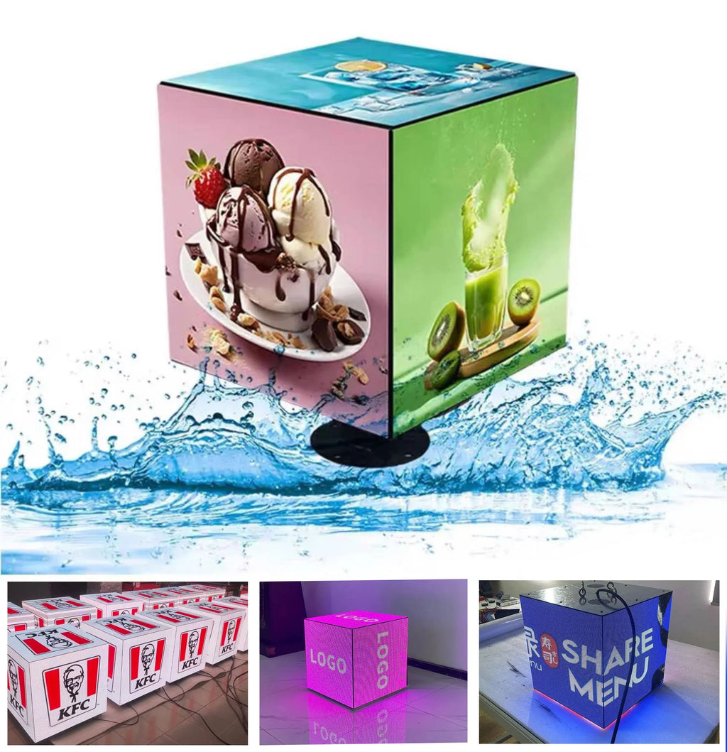 Cube Screen Indoor/Outdoor Electronic Advertising Display with  Hanging Side Seat Mounting Option
