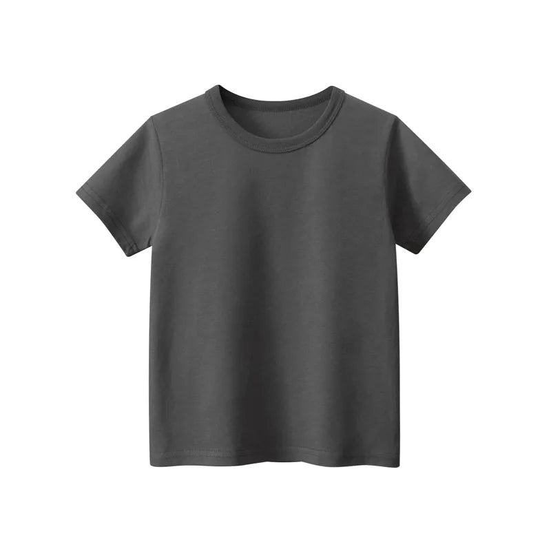 2026 Summer Girls Boys Solid T-Shirts Clothes 100% Pure Cotton Short Sleeve Yellow Red Green Kids UnderShirt Bottomming Clothing