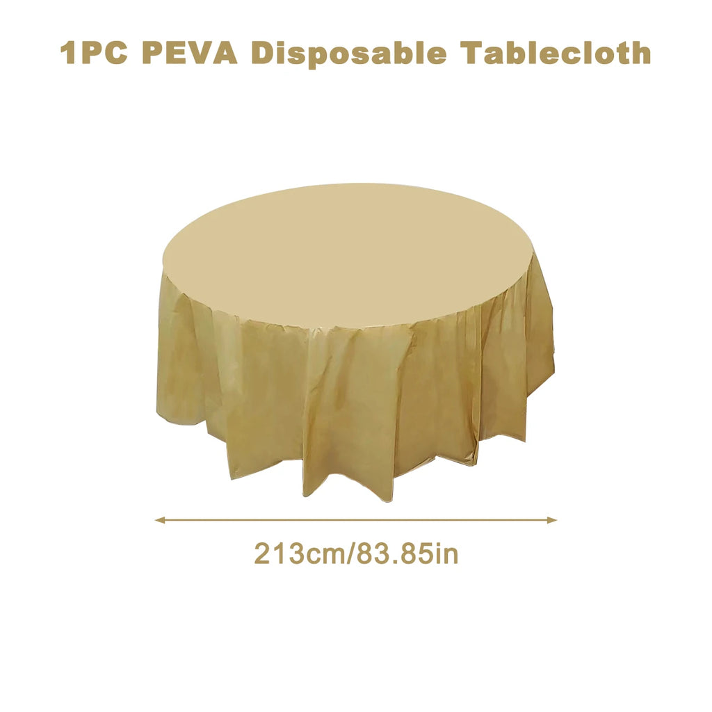 Round Tablecloth White Plastic No Stitch Fabric Elegant Solid Table Cloth for Christmas Birthday Wedding Party Hotel Decoration