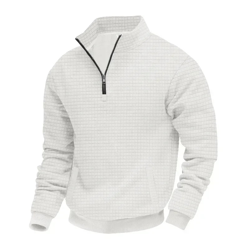 semi-zipper sweater men's autumn and winter jacquard small checkered stand-up collar casual pullover large size sweater