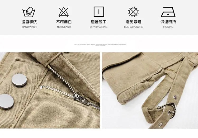High Waisted Cargo Shorts Khaki Chic Pockets Jeans Shorts Sexy Girl Summer Clothes for Women Denim Shorts Harajuku