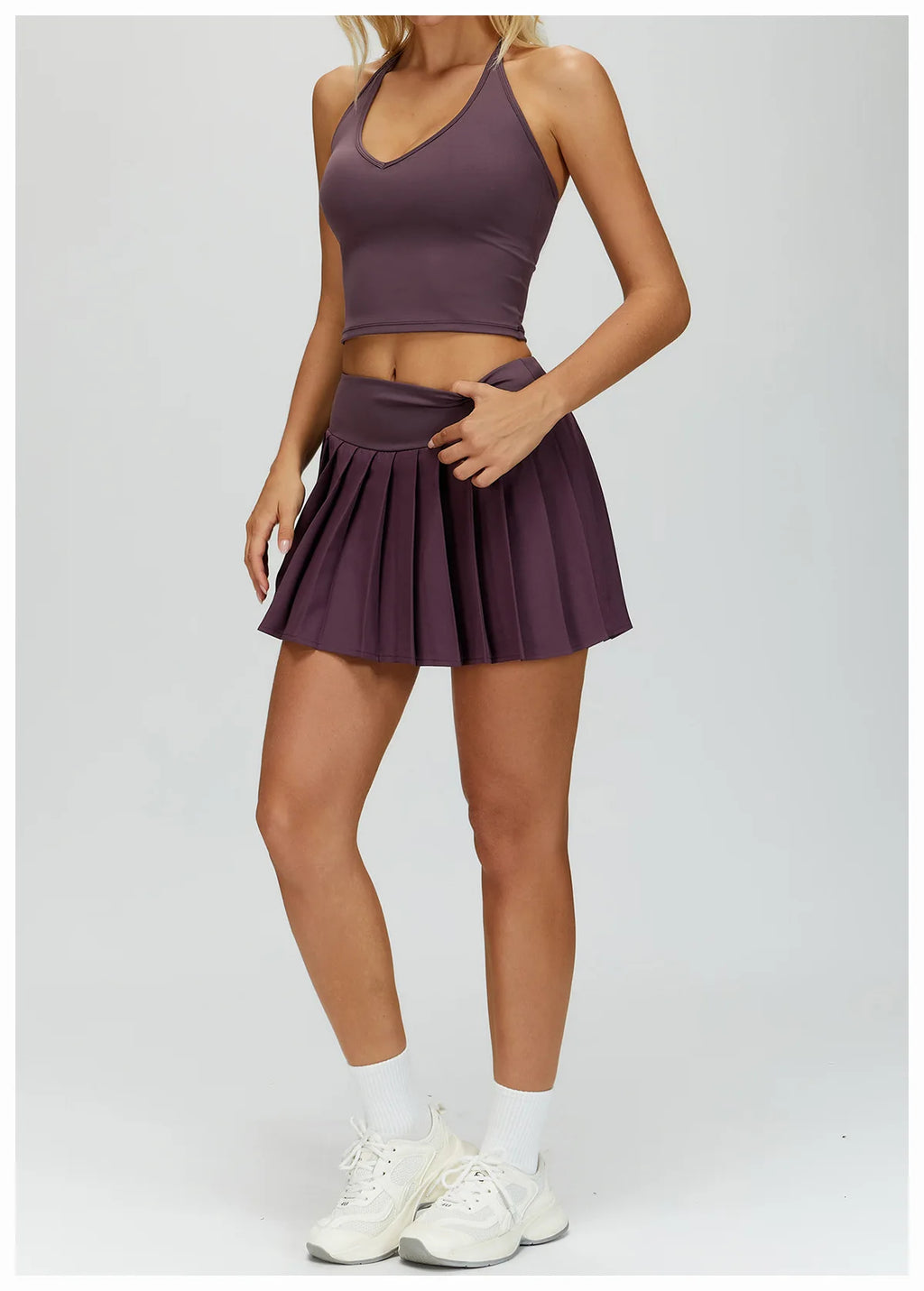 Custom LOGO women's fashion nude yoga clothes pleated tight sports outdoor running Golf and Tennis skirt fitness two-piece set