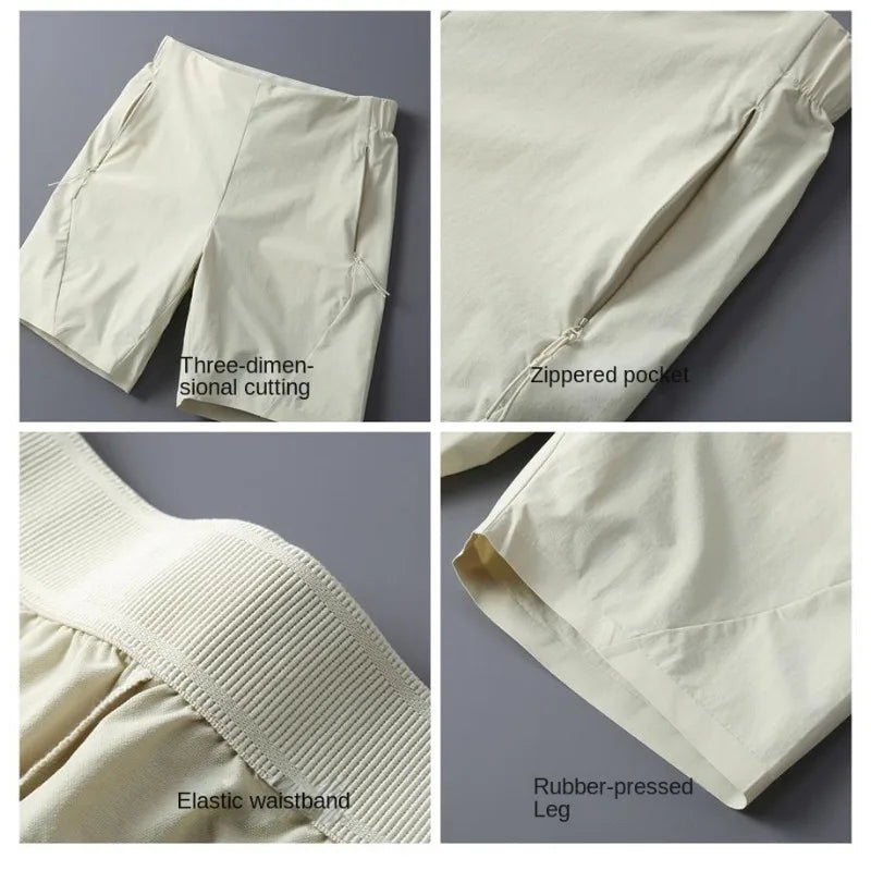 Men Ice Silk Stretch Casual Shorts New Thin Slim Sports Five Inch Pants Quick Dry Breathable Mid Shorts