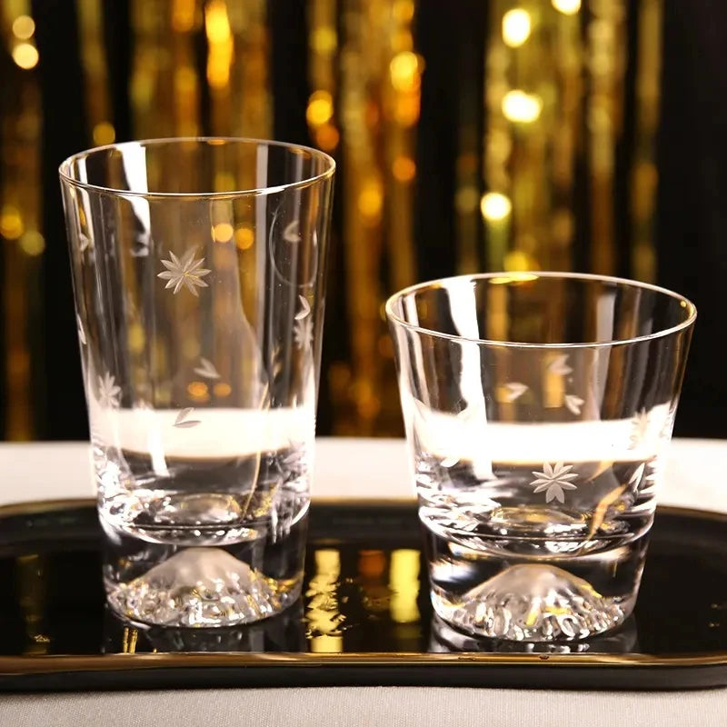 Transparent Snow Peak Tumbler,Fuji Mountain Whiskey Glass,Modern Whisky Drinking Glass，Luxury Scotch Glass,Artistic Rock Glass