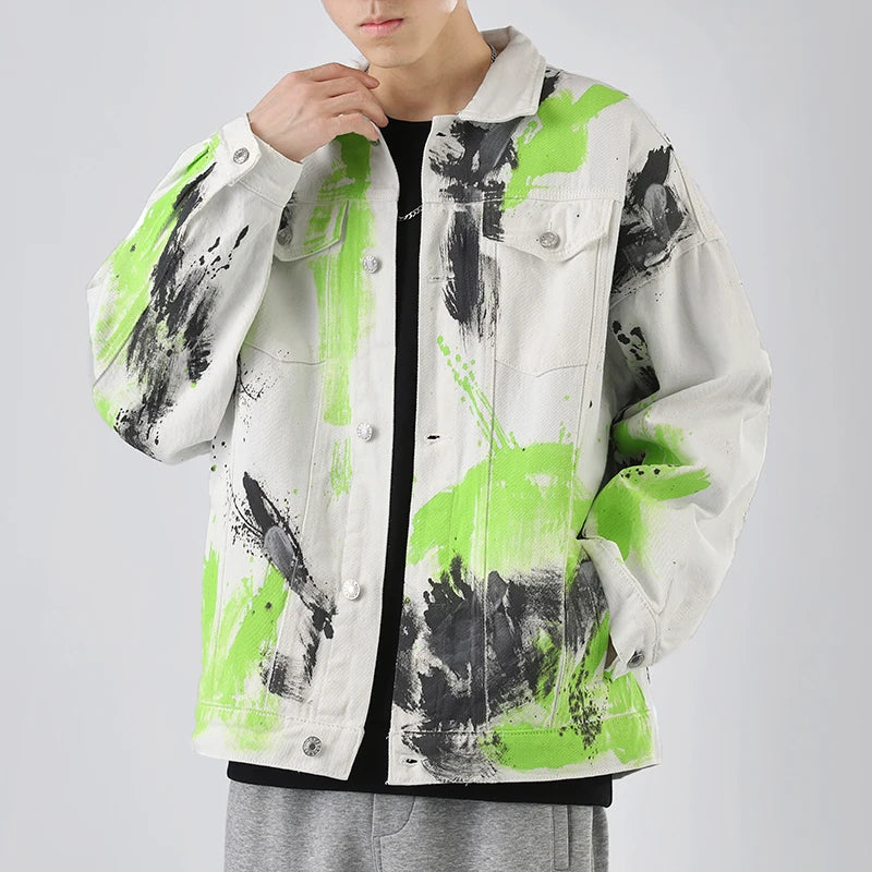 Fashion 2026 Spring Autumn Men's Cotton Denim Jacket Casual Printed Jeans Hip Hop Streetwear Loose Denim Coat Youth Top Clothing