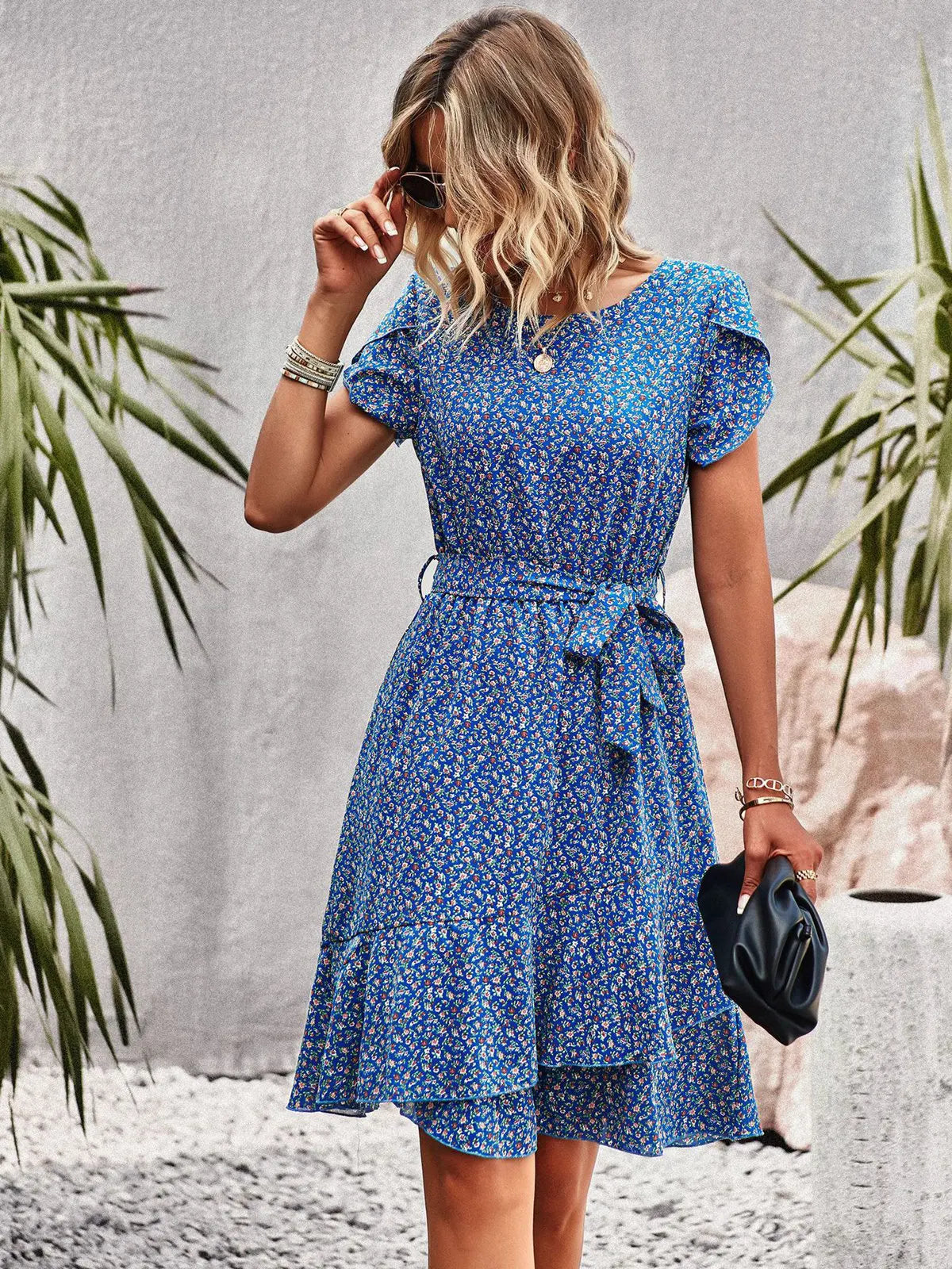 Msfilia Fashion O Neck Casual Printd Dress Women Summer Strap High Waist Pleated Dresses For Female