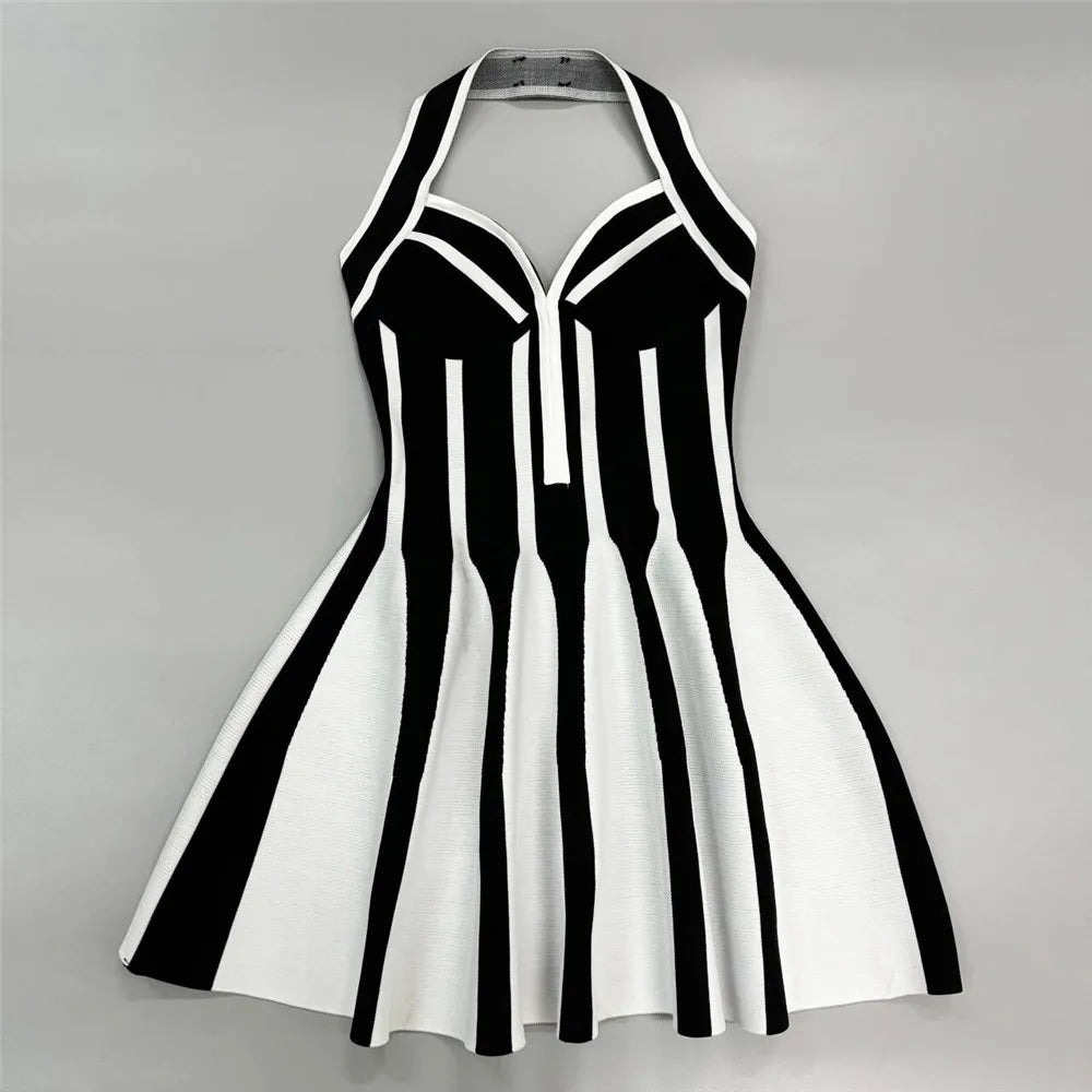 2025 New Sexy Halter Bandage Dress Women Patchwork Sleeveless Clothes Club Party Mini Dresses