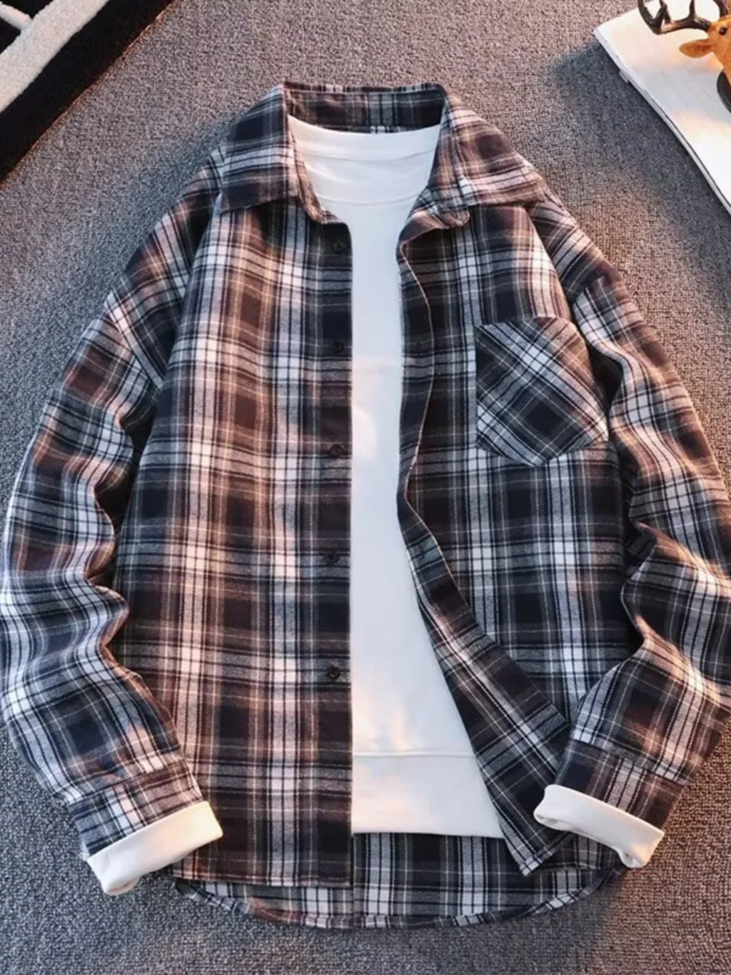 Retro Japanese Plaid Long Sve irt Men's Casual Loose Fit Spring Autumn Wear for Students And Couples Youth Faion