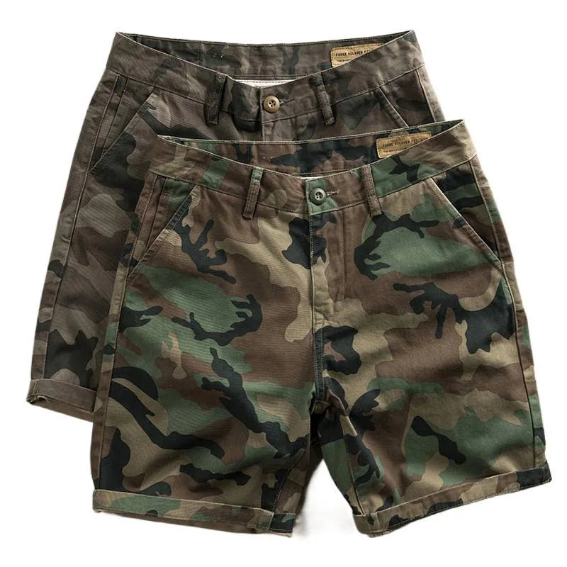 Men's Summer Camouflage Shorts Casual Khaki American Style Floral Pattern Slim Fit Five-Quarter Pants Loose Workwear Trousers