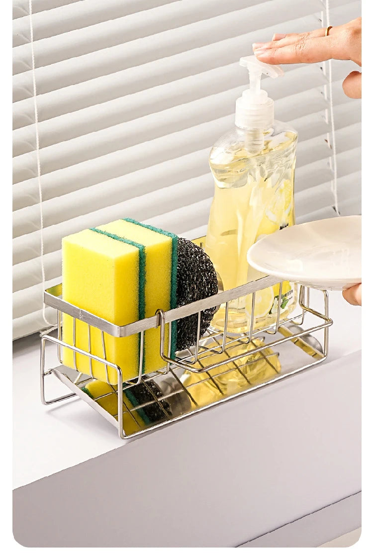 Kitchen Sink Drain Rack Organizer Kitchen Multifunctional Stainless Steel Drain Rack for Sponge Cleanser Organizer