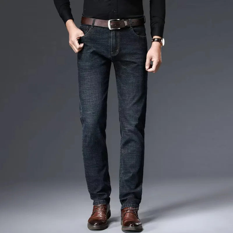 Men's Soft Straight Denim Pants 2024 Autumn Classic Business Black Biker Jeans Overalls Masculino Pantalone Hombre Mannen Homme
