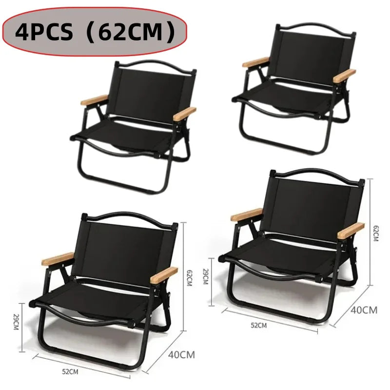 4/2/1PCS-khaki Camping Chair Portable Outdoor Chair Aluminum Alloy Wood Grain Folding Chair Camping Equipment Kermit Chair