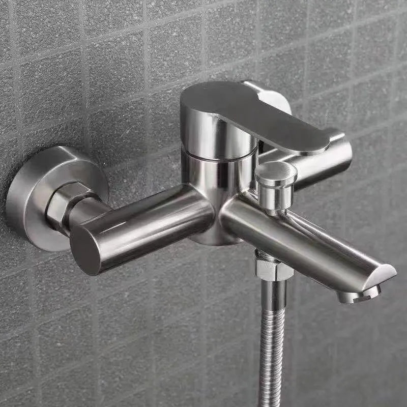 Wall Mounted Cold Hot Water Mixer 304 Stainless Steel Triple Valve Nozzle Tap Bathtub Faucet Bathroom Shower Faucet