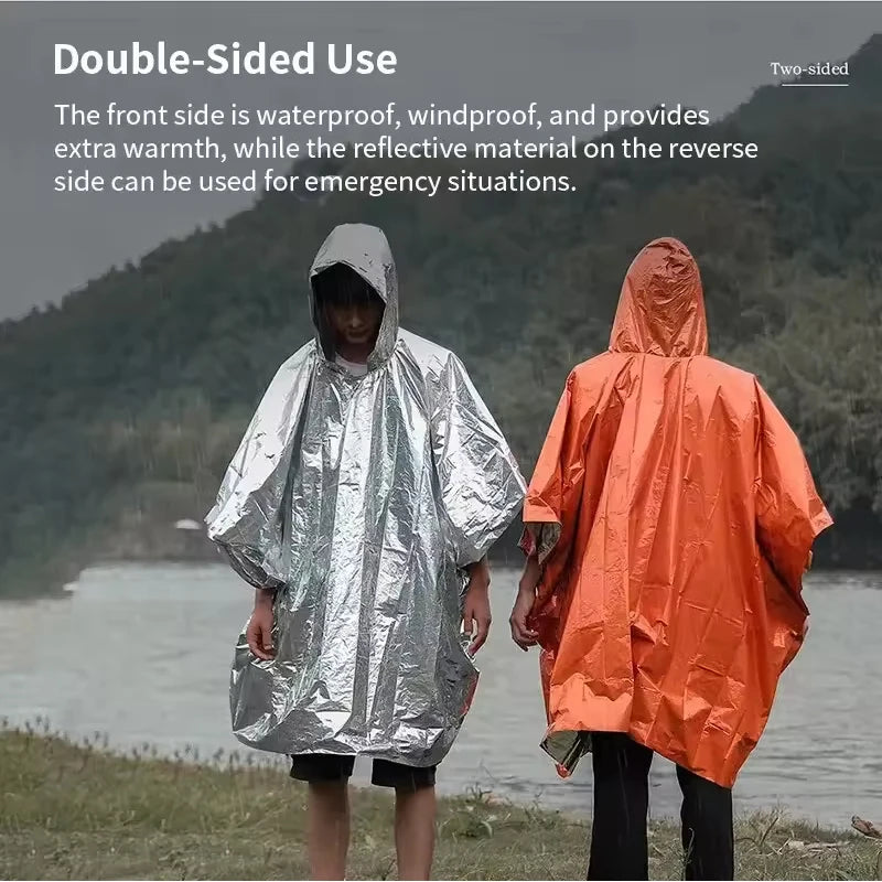 Emergency Rain Poncho Thermal Blanket Poncho Weather Proof Outdoor Survival Camping Gear Survival Gadgets
