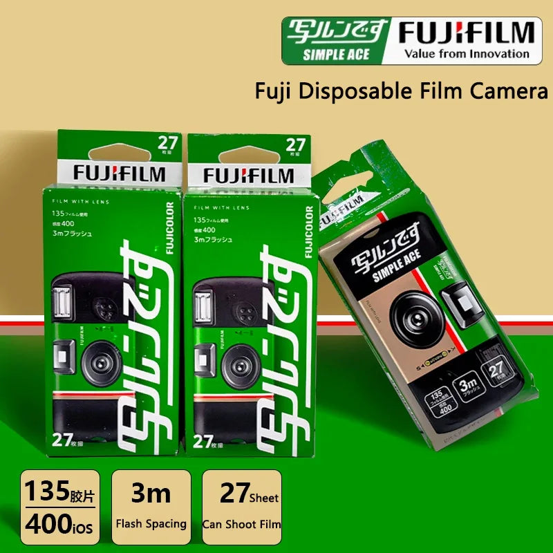 Fujifilm Single Use Disposable Film Camera Fujifilm Quick Snap/Fujifilm Quick Fun/Fujifilm ACE 400 with Flash 27 Photo Exposures