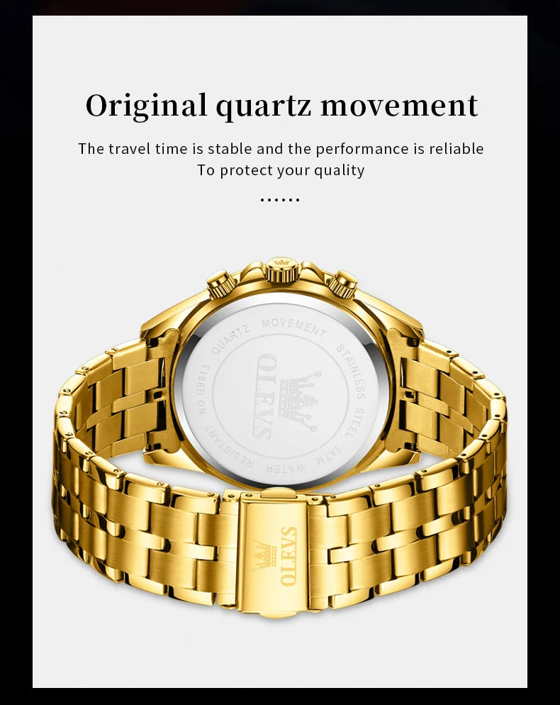 OLEVS 9913 Mens Watch Quartz Watch Classic Multifunctional Business Watch For Men 30m Waterproof Luminous Box Gift