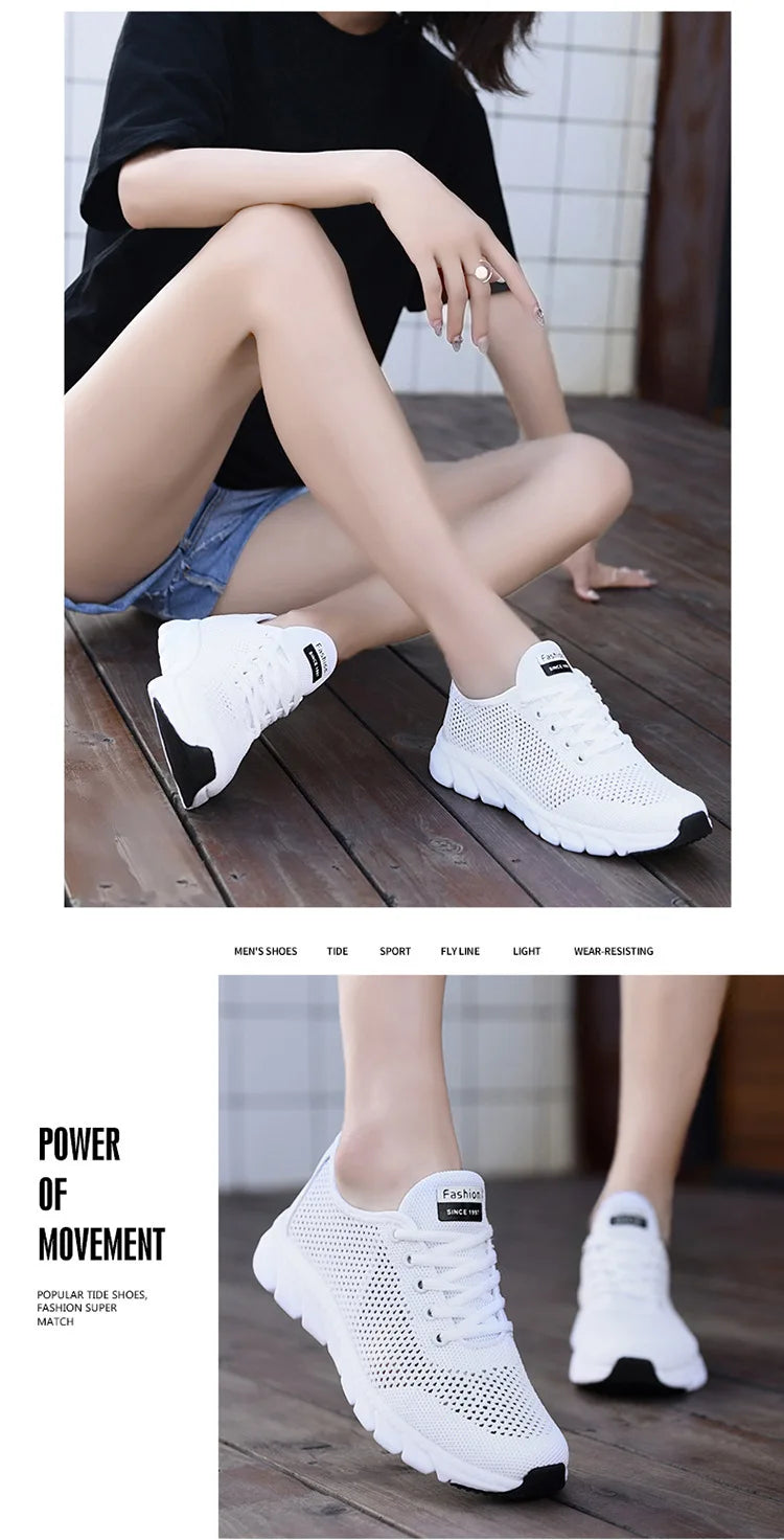 White Mesh Shoes Woman Summer Breathable Flat Sneakers Sports Tennis Shoes for Women Casual  Lightweight Running Shoes Ladies