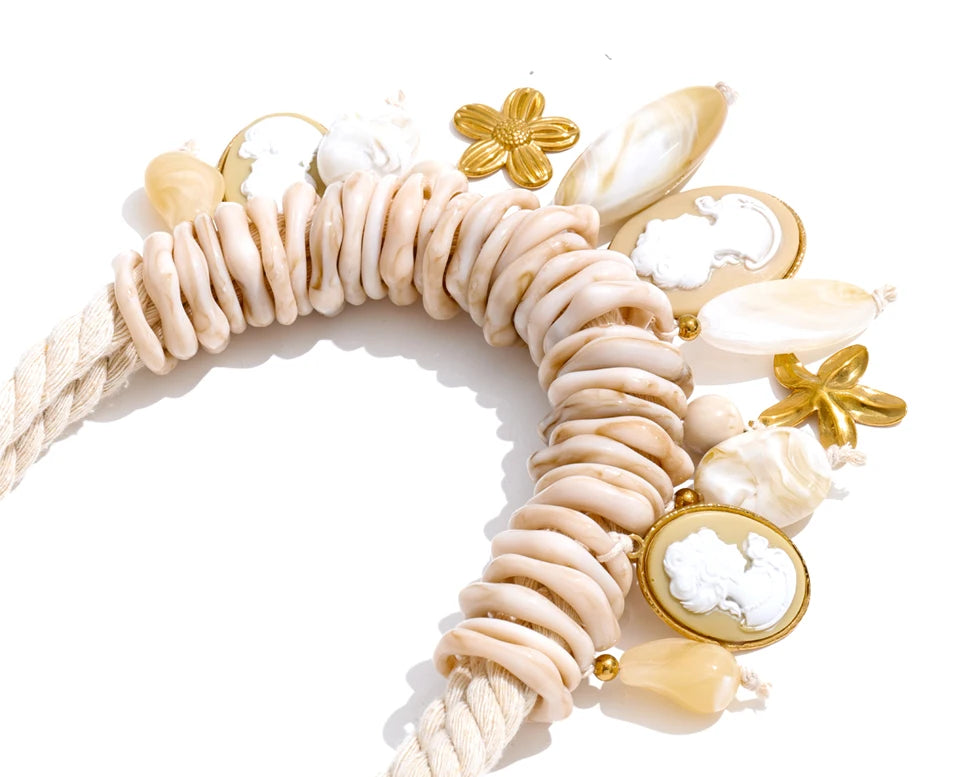 Yhpup 2026 Handmade Jewelry Rope Braided Resin Chain Portrait Flower Drop Charm Statement Necklace Exclusive Accessories