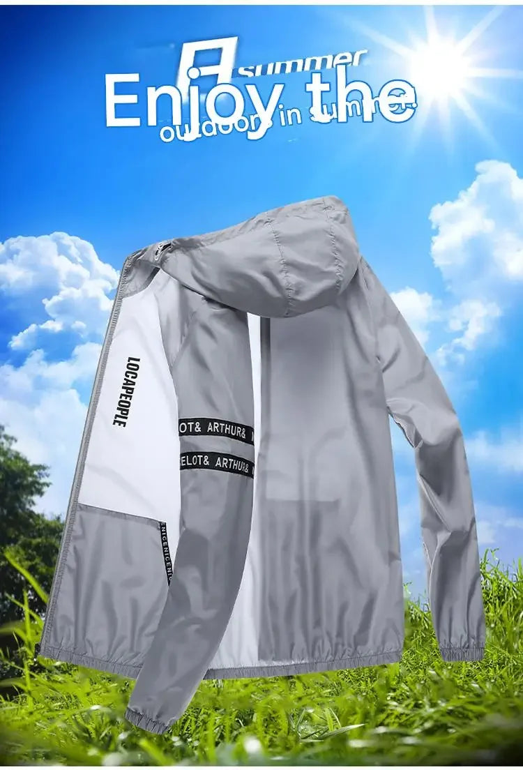 UPF50+ Summer Sun Protection Clothing Men's Casual Waterproof Quick-drying Bicycle Hooded Jacket Hiking Thin Skin Windbreaker
