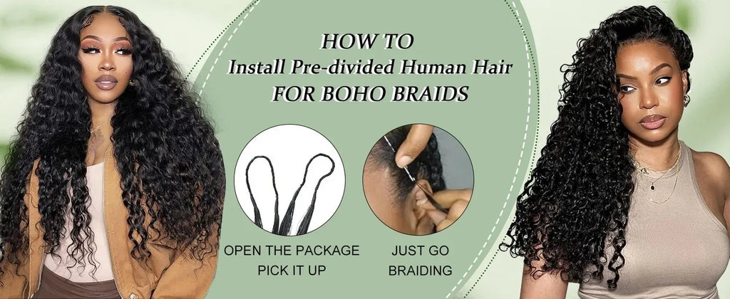 300gPre-divided Bulk Hair for Braiding Deep Wave Crochet Human Hair Knotless Miracle Knots Hair Extensions Boho Braids Invisible
