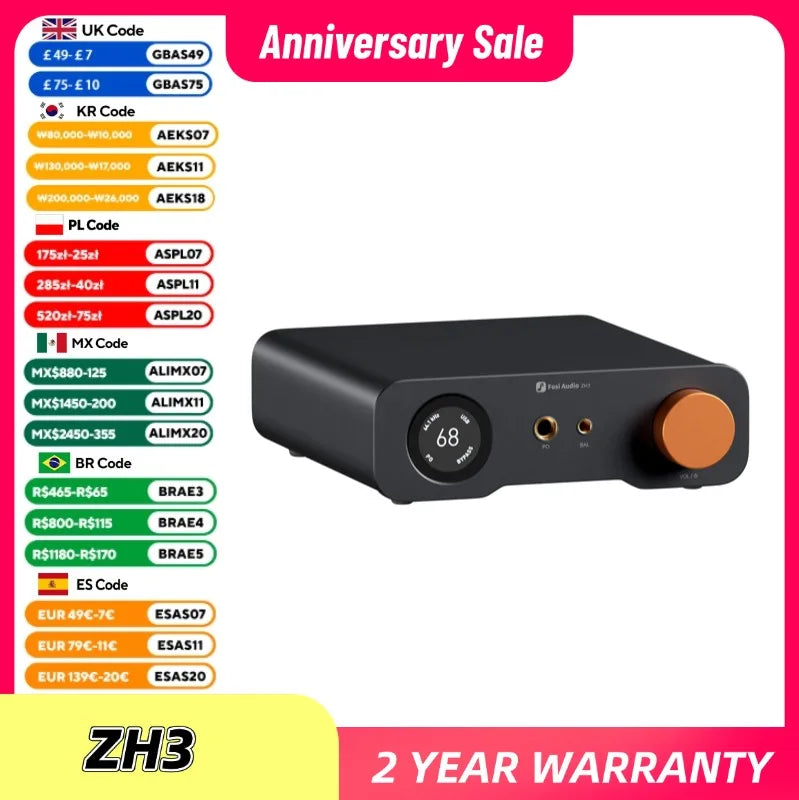 Fosi Audio ZH3 HIFI Headphone Amplifier AKM4493SEQ Desktop DAC Fully Balanced Preamp with Remote 12V Trigger Input