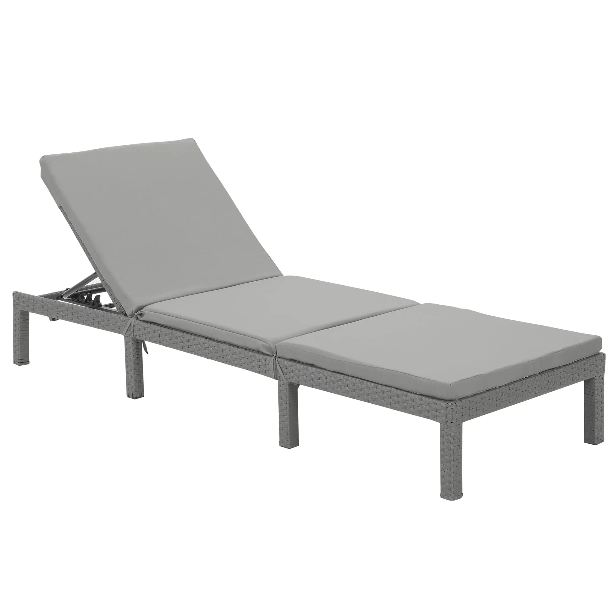 Outdoor Rattan Chaise Loungers with Adjustable Cushion Backrest Pool Terrace Deck