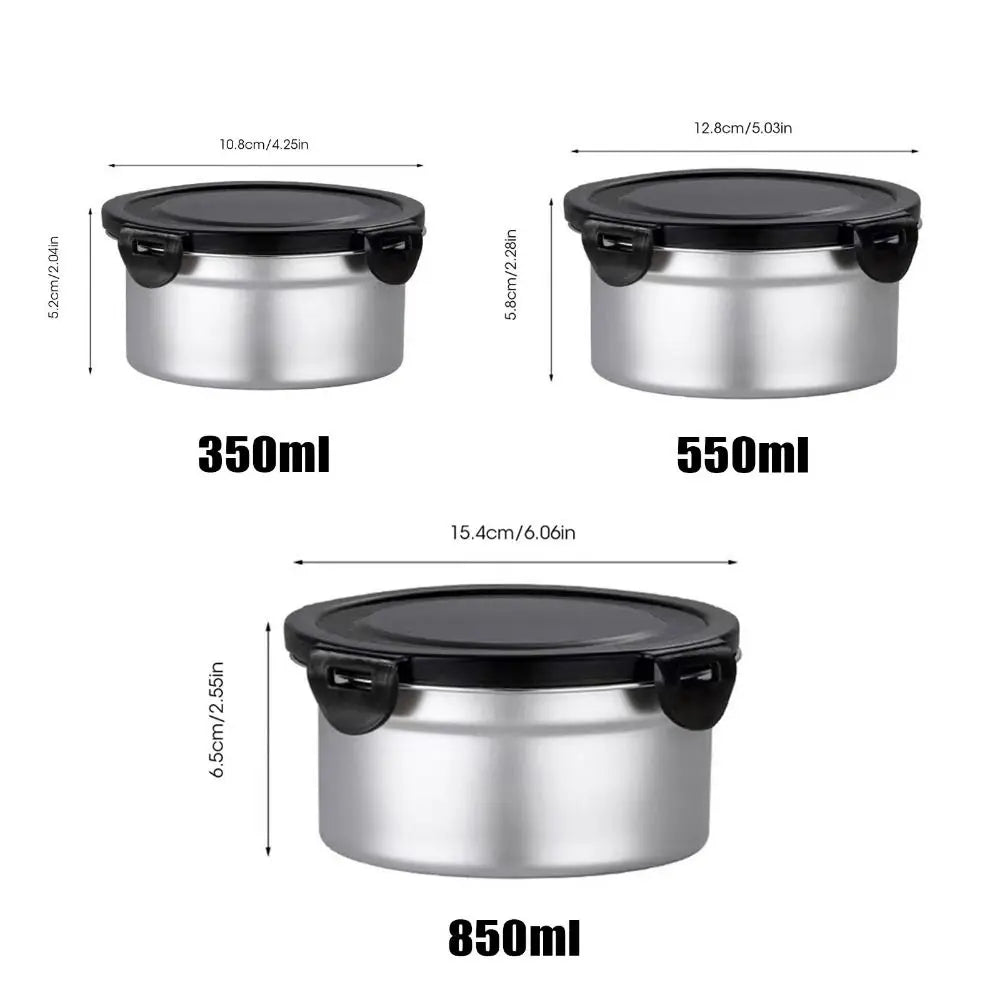 1Pcs Fresh Keeping Lunch Box Lunch Meal Prep Storage Round Bowl Food Container Fridge Kitchen 304 Stainless Steel