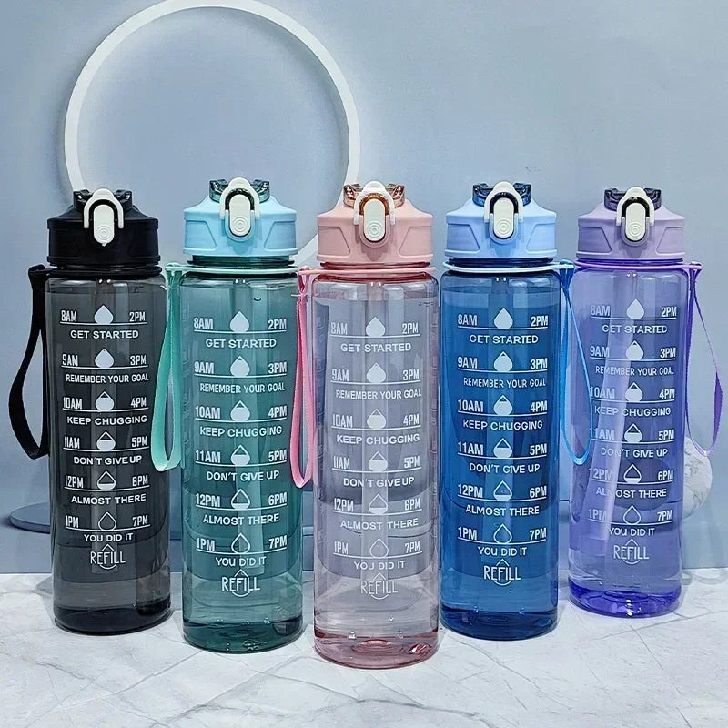 Sports Water Bottle with Time-Tracking Straw Leak Proof Locking Flip Cover for Easy Carry Ideal for Outdoor Adventures