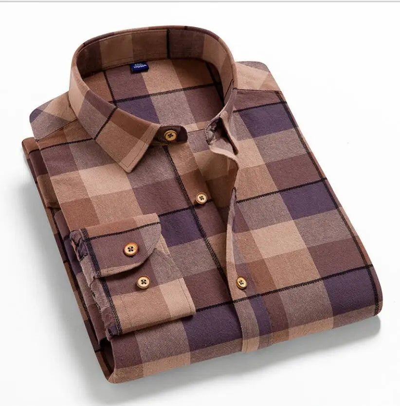 2026 100% Cotton New Male Casual Long Sleeve Warm Man Clothes Flannel Plaid Shirt Men Plus Size 3XL 4XL